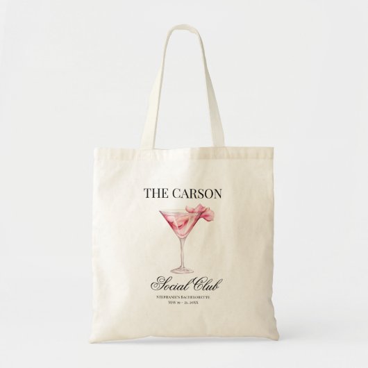 Social Club Roze Cocktail Bachelorette Canvas Tote Bag (Voorkant)