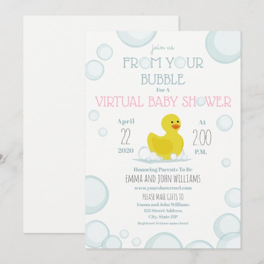 Social Distancing Bubble Virtual Baby shower Kaart (Voorkant / Achterkant)