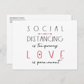 Social distancing coronavirus liefde typografie briefkaart (Voorkant / Achterkant)