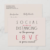 Social distancing coronavirus liefde typografie briefkaart (Voorkant / Achterkant)