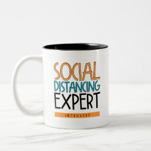 Social Distancing Expert Introvert Tweekleurige Koffiemok