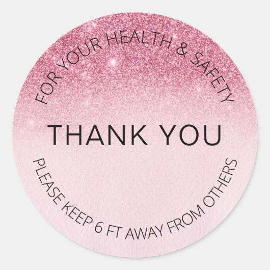 Social Distancing Glam Pink Glitter Salon op 6 ft Ronde Sticker (Voorkant)