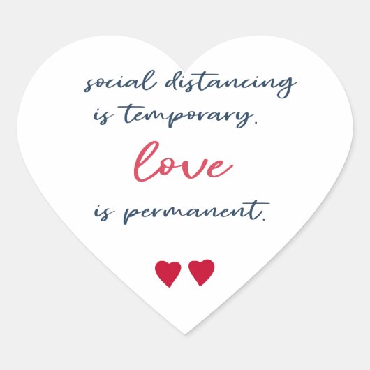 Social distancing is tijdelijke liefde citaat navy hart sticker (Voorkant)
