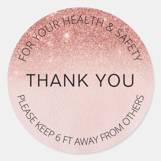 Social Distancing Roos Gold Glitter Salon op 6 ft Ronde Sticker (Voorkant)
