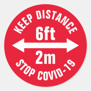 Social Distancing Safety Sign Coronavirus COVID19 Ronde Sticker