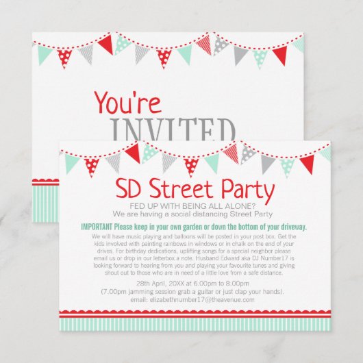 Social distancing street party bunting rood groen kaart (Voorkant / Achterkant)