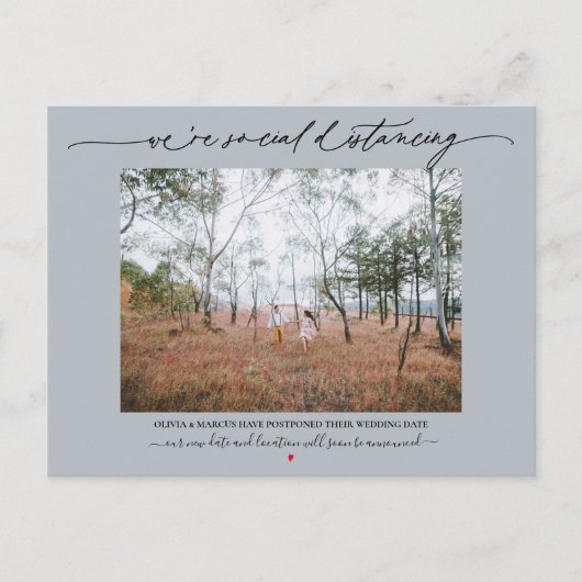 Social Distancing Wedding Uitstel Dusty Blue Briefkaart (Voorkant)