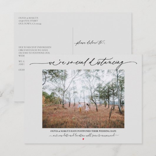 Social Distancing Wedding Uitstel grijs Briefkaart (Voorkant / Achterkant)