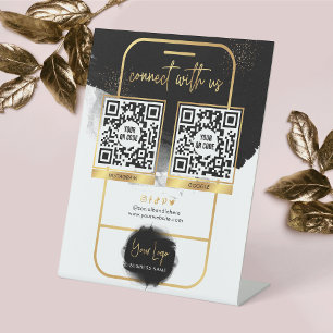 Social Media 2 QR Code Laat een Review achter Zwar Reclamebord Met Voetstuk