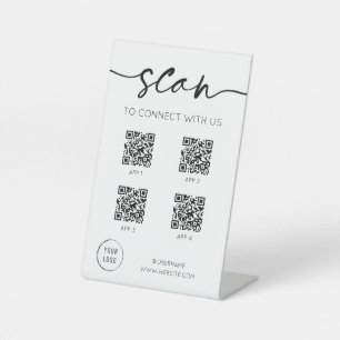 Social Media 4 QR Codes Wit Reclamebord Met Voetstuk