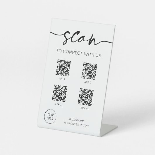 Social Media 4 QR Codes Wit Reclamebord Met Voetstuk (Voorkant)
