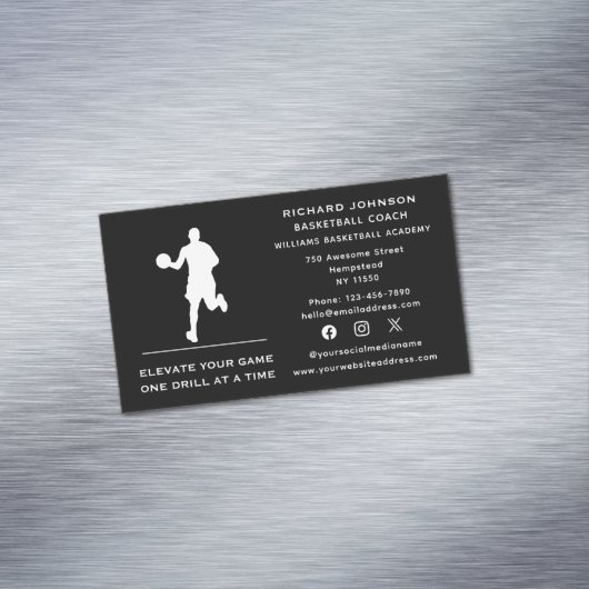 Social Media Basketbal Coach Instructeur Sport Magnetisch Visitekaartje (Voorbeeld)