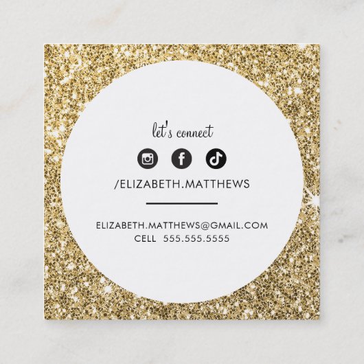 SOCIAL MEDIA cirkel rand zwart chique goud glitter Vierkante Visitekaartje (Achterkant)