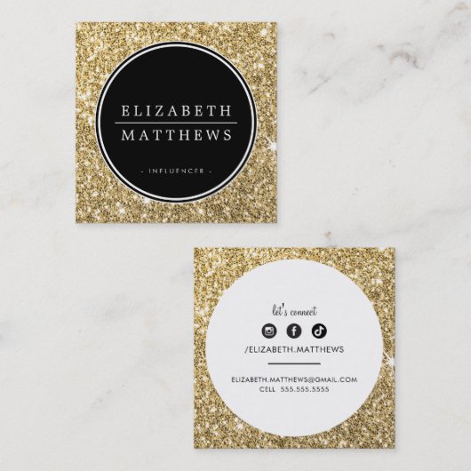 SOCIAL MEDIA cirkel rand zwart chique goud glitter Vierkante Visitekaartje (Voorkant / Achterkant)