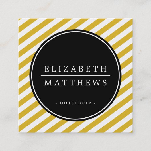 SOCIAL MEDIA cirkel rand zwart mosterd geel Vierkante Visitekaartje (Voorkant)