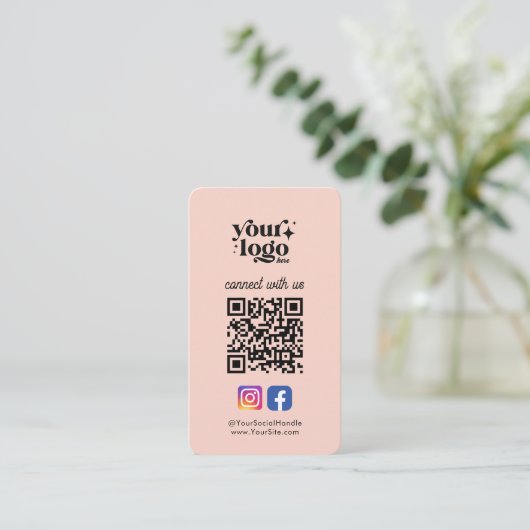 Social Media Custom Logo QR Code Peach Bold Bold Visitekaartje (Staand voorkant)