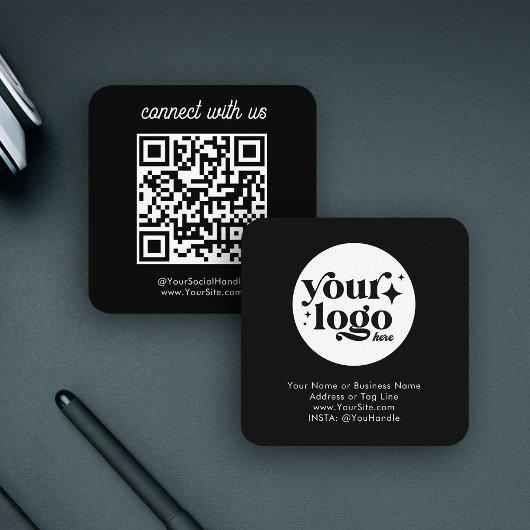 Social Media Custom Logo QR Code Zwart Eenvoudig Vierkante Visitekaartje