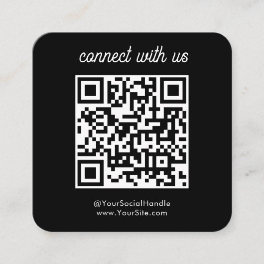 Social Media Custom Logo QR Code Zwart Eenvoudig Vierkante Visitekaartje (Voorkant)