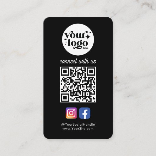 Social Media Custom Logo QR Code Zwart Vet Visitekaartje (Voorkant)