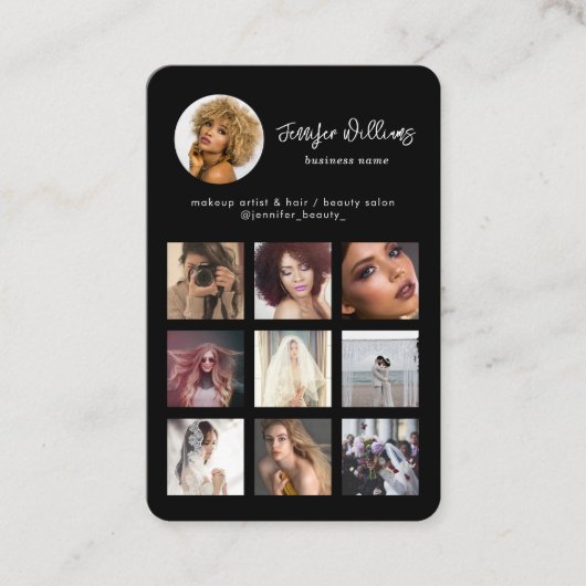 Social Media Custom QR Code & Foto Zwart Modern Visitekaartje (Voorkant)