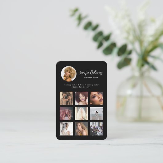 Social Media Custom QR Code & Foto Zwart Modern Visitekaartje (Staand voorkant)