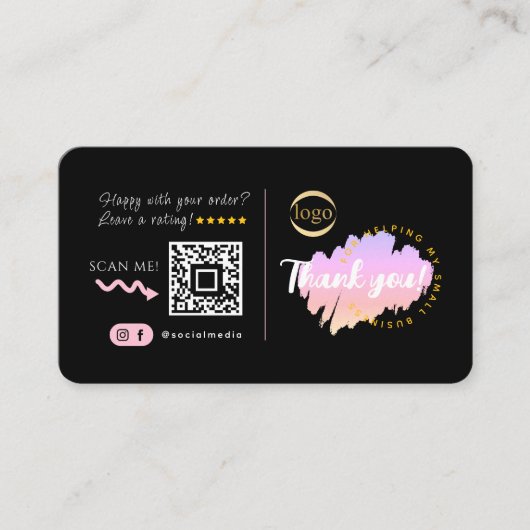 Social Media Custom QR Code Logo Bedankt Zwart Visitekaartje (Voorkant)