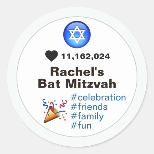 Social Media Emoji Bat Mitzvah of Bar Mitzvah Ronde Sticker (Voorkant)