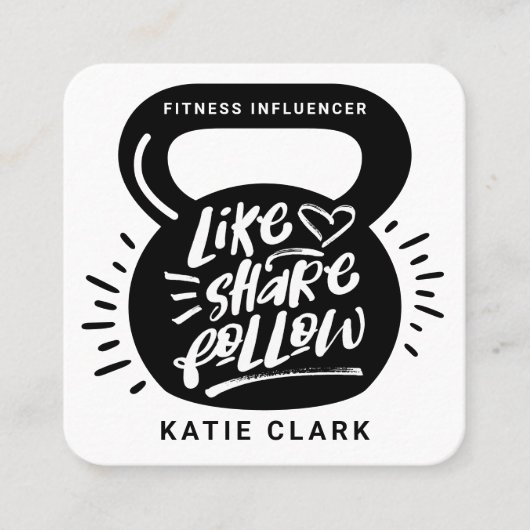 Social Media Fitness Influencer Kettlebell Wit Vierkante Visitekaartje (Voorkant)