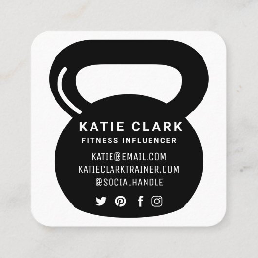 Social Media Fitness Influencer Kettlebell Wit Vierkante Visitekaartje (Achterkant)