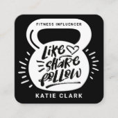 Social Media Fitness Influencer Kettlebell Zwart Vierkante Visitekaartje (Voorkant)
