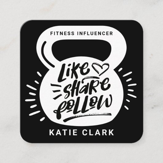 Social Media Fitness Influencer Kettlebell Zwart Vierkante Visitekaartje (Voorkant)