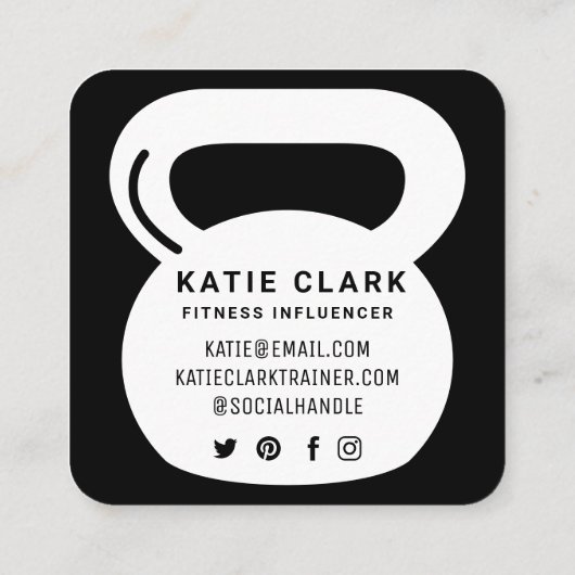 Social Media Fitness Influencer Kettlebell Zwart Vierkante Visitekaartje (Achterkant)