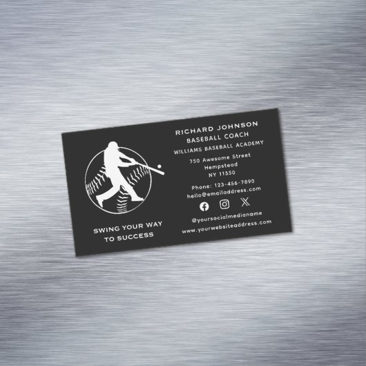 Social Media Honkbal Coach Softbal Instructeur Magnetisch Visitekaartje (Voorbeeld)