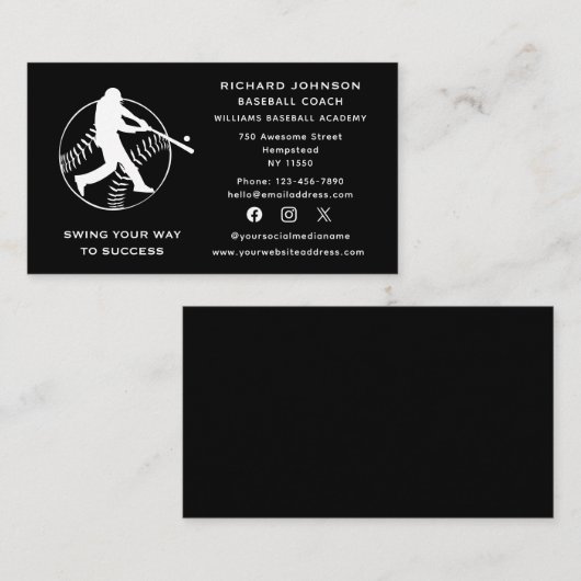 Social Media Honkbal Coach Softbal Instructeur Visitekaartje (Voorkant / Achterkant)