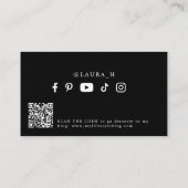 Social media influencer foto qr code modern zwart visitekaartje (Achterkant)