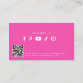 Social media influencer foto qr code roze visitekaartje (Achterkant)