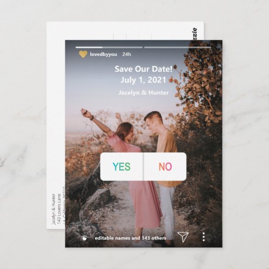 Social Media Ja/Nee Fotoplezier Save the Date Nodi Briefkaart (Voorkant / Achterkant)