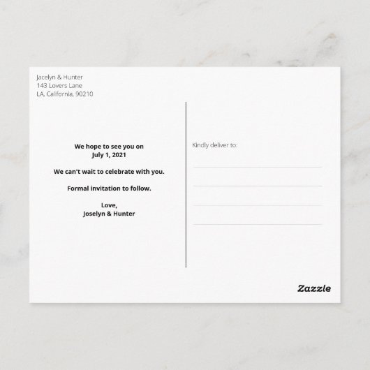 Social Media Ja/Nee Fotoplezier Save the Date Nodi Briefkaart (Achterkant)