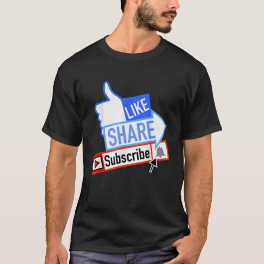 Social Media Like Share Abonneren Melding Bel T-shirt (Voorkant)