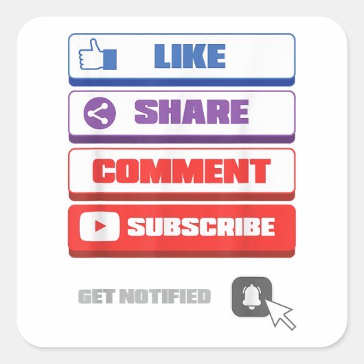 Social Media Like Share Commentaar Abonneer Vlogge Vierkante Sticker (Voorkant)