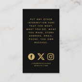 Social media logo’s, zwart en goud informatiekaartje (Achterkant)
