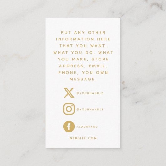 Social media logo's goud en wit klantenorder informatiekaartje (Achterkant)