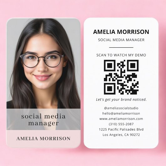 Social Media Manager Blush Pink QR Code Photo  Visitekaartje