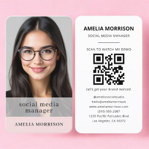 Social Media Manager Blush Roze QR Code Foto Visitekaartje