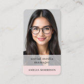 Social Media Manager Blush Roze QR Code Foto Visitekaartje (Voorkant)