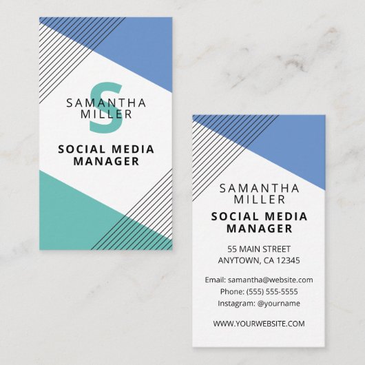 Social Media Manager Chic Modern Geometric Visitekaartje (Voorkant / Achterkant)
