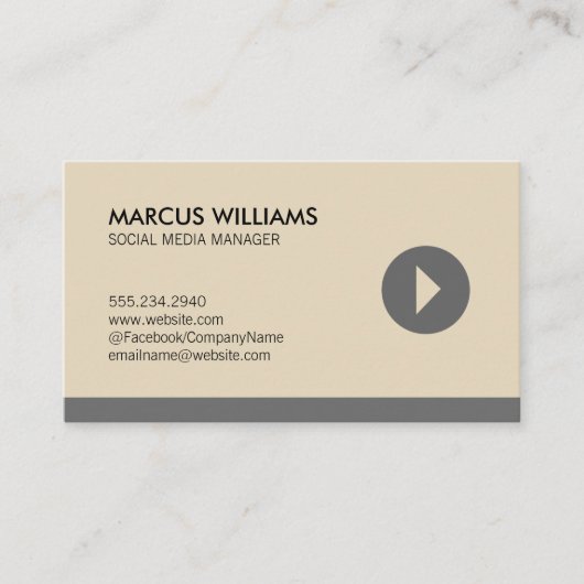 Social Media Manager Play Pictogram (grijs) Visitekaartje (Voorkant)