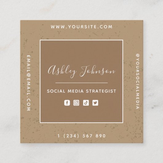 Social Media Manager QR Code Brown Pastel Creative Vierkante Visitekaartje (Voorkant)