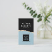 Social Media Mint Blauw Zwart & Goud QR Code Visitekaartje (Staand voorkant)