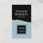 Social Media Mint Blauw Zwart & Goud QR Code Visitekaartje (Voorkant)